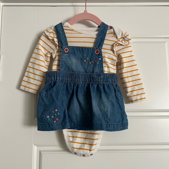Cat & Jack Matching Sets 3 For 3 Cat And Jack Onesie Denim Pinafore